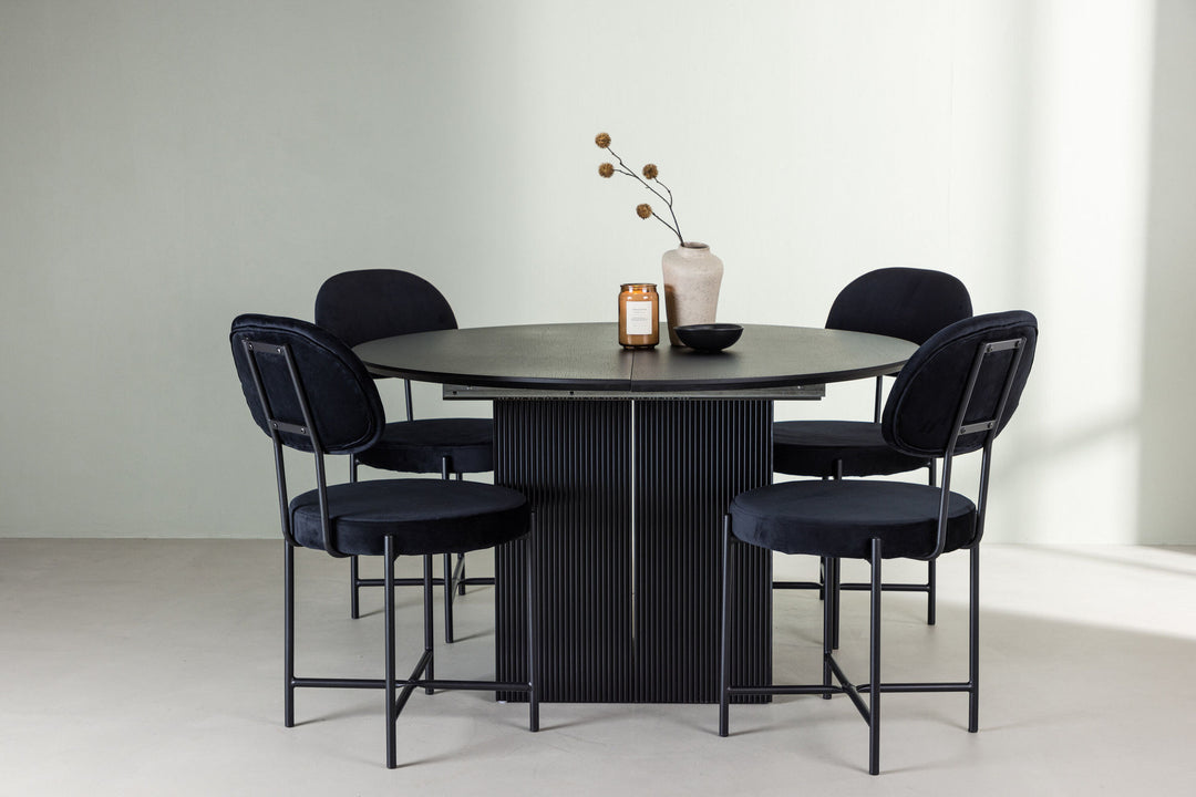 Venture Home Matilda Dining Table φ130 - Black / Black MDF with veneer +Stella Dining Chair - Black / Black Velvet _4