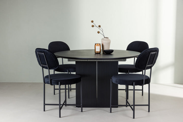 Venture Home Matilda Dining Table φ130 - Black / Black MDF with veneer +Stella Dining Chair - Black / Black Velvet _4