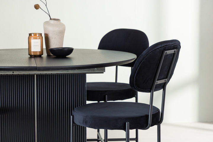 Venture Home Matilda Dining Table φ130 - Black / Black MDF with veneer +Stella Dining Chair - Black / Black Velvet _4