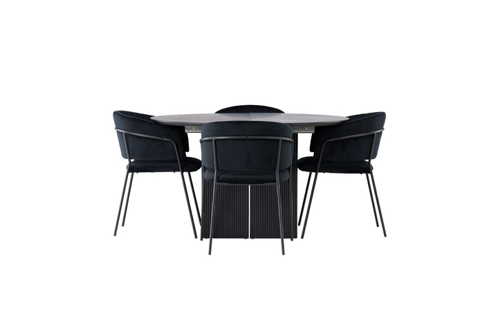 Venture Home Matilda Dining Table φ130 - Black / Black MDF with veneer +Selma Dining Chair - Black / Black Velvet _4