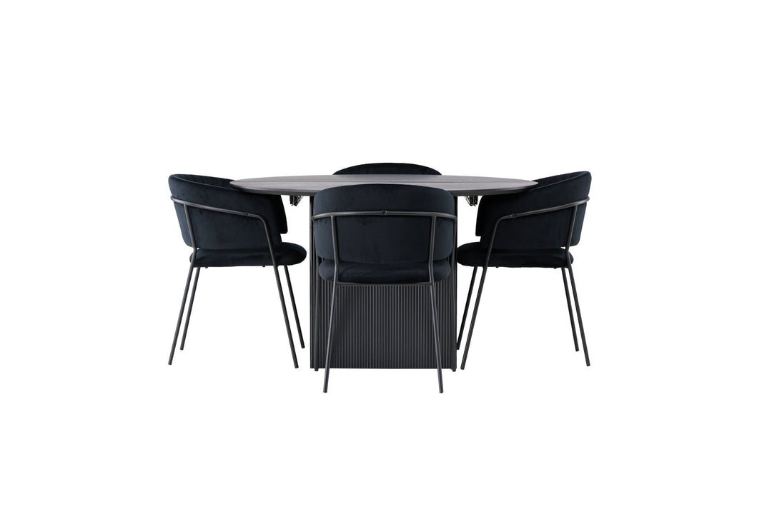 Venture Home Matilda Dining Table φ130 - Black / Black MDF with veneer +Selma Dining Chair - Black / Black Velvet _4