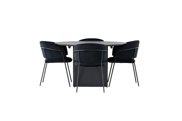 Venture Home Matilda Dining Table φ130 - Black / Black MDF with veneer +Selma Dining Chair - Black / Black Velvet _4