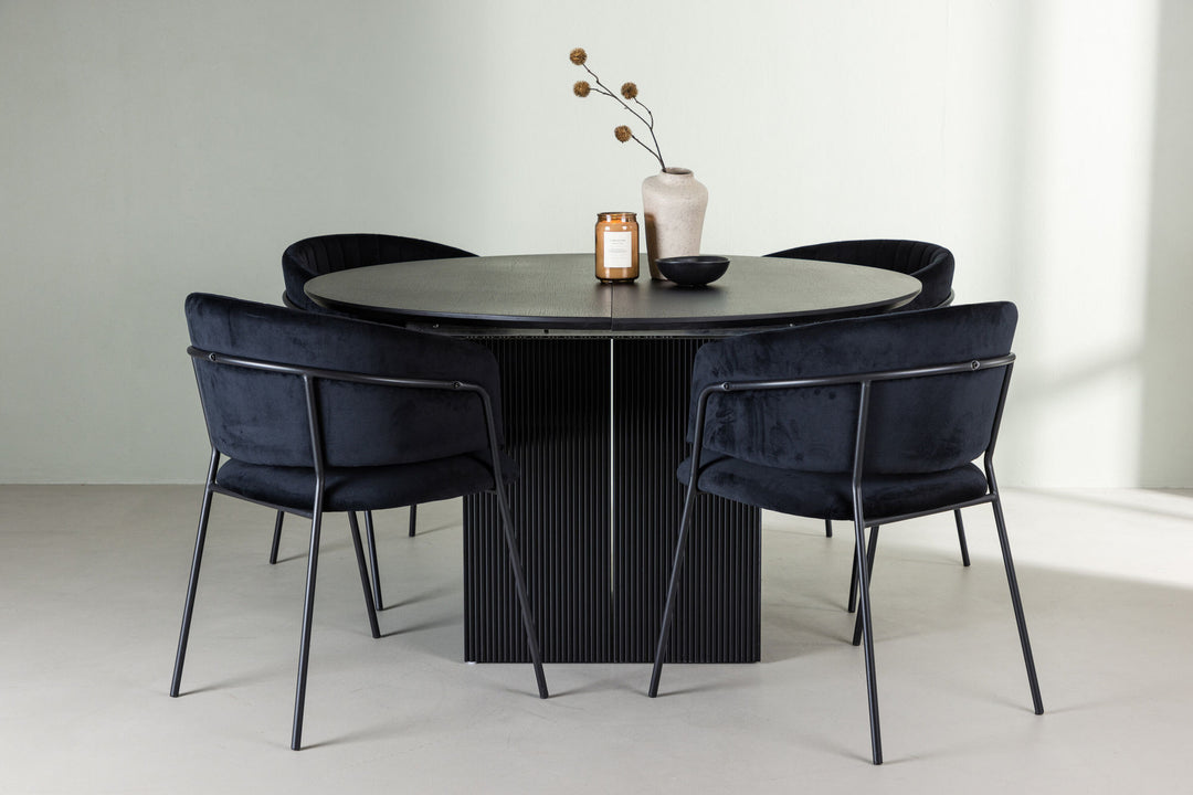 Venture Home Matilda Dining Table φ130 - Black / Black MDF with veneer +Selma Dining Chair - Black / Black Velvet _4
