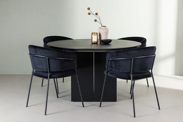 Venture Home Matilda Dining Table φ130 - Black / Black MDF with veneer +Selma Dining Chair - Black / Black Velvet _4
