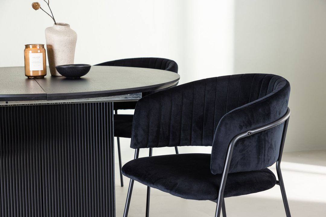 Venture Home Matilda Dining Table φ130 - Black / Black MDF with veneer +Selma Dining Chair - Black / Black Velvet _4