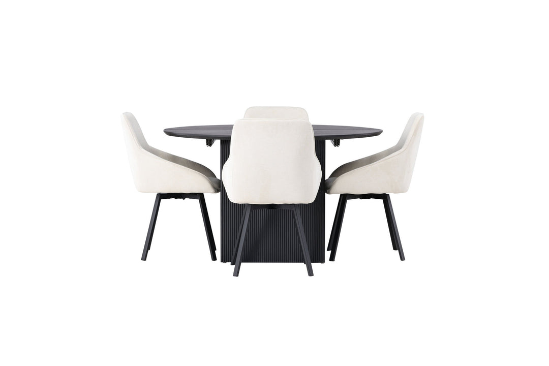 Venture Home Matilda Dining Table φ130 - Black / Black MDF with veneer +Rosie Dining Chair - Black / Beige Fabric _4