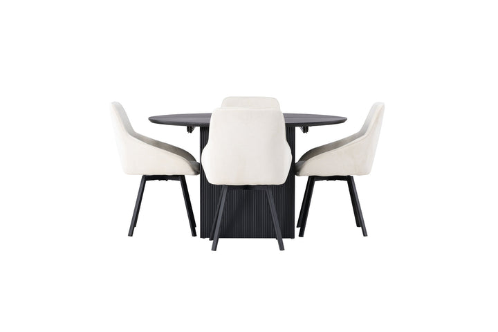 Venture Home Matilda Dining Table φ130 - Black / Black MDF with veneer +Rosie Dining Chair - Black / Beige Fabric _4
