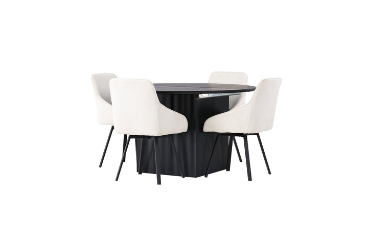 Venture Home Matilda Dining Table φ130 - Black / Black MDF with veneer +Rosie Dining Chair - Black / Beige Fabric _4