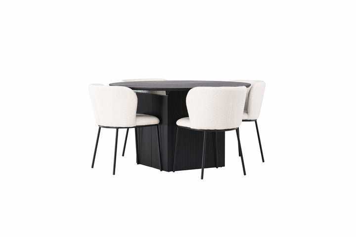 Venture Home Matilda Dining Table φ130 - Black / Black MDF with veneer +Edina Dining Chair - Black / White Boucle _4