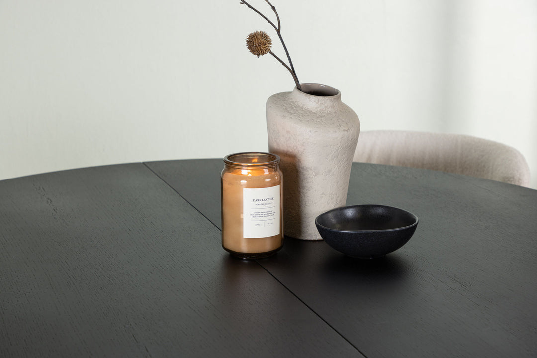 Venture Home Matilda Dining Table φ130 - Black / Black MDF with veneer +Edina Dining Chair - Black / White Boucle _4