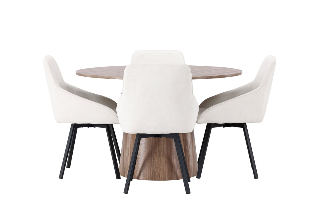 Venture Home Lanzo Dining Table φ120 - Natural / Natural MDF +Rosie Dining Chair - Black / Beige Fabric _4