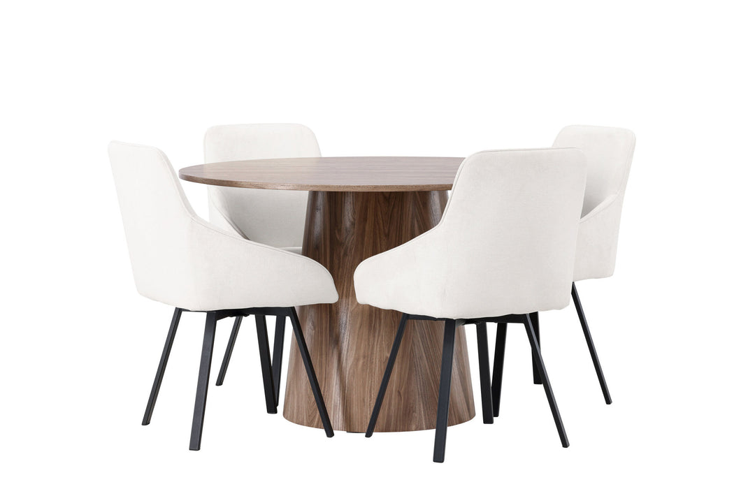 Venture Home Lanzo Dining Table φ120 - Natural / Natural MDF +Rosie Dining Chair - Black / Beige Fabric _4
