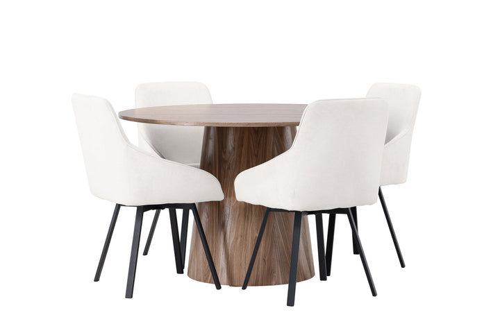 Venture Home Lanzo Dining Table φ120 - Natural / Natural MDF +Rosie Dining Chair - Black / Beige Fabric _4