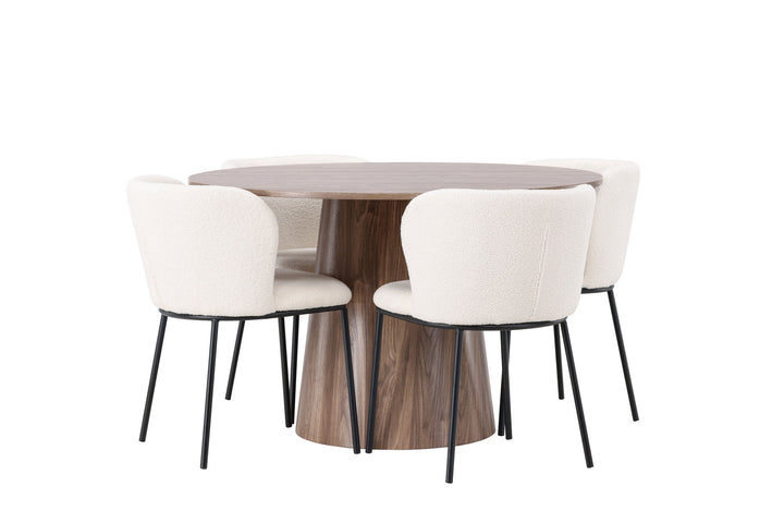Venture Home Lanzo Dining Table φ120 - Natural / Natural MDF +Edina Dining Chair - Black / White Boucle _4