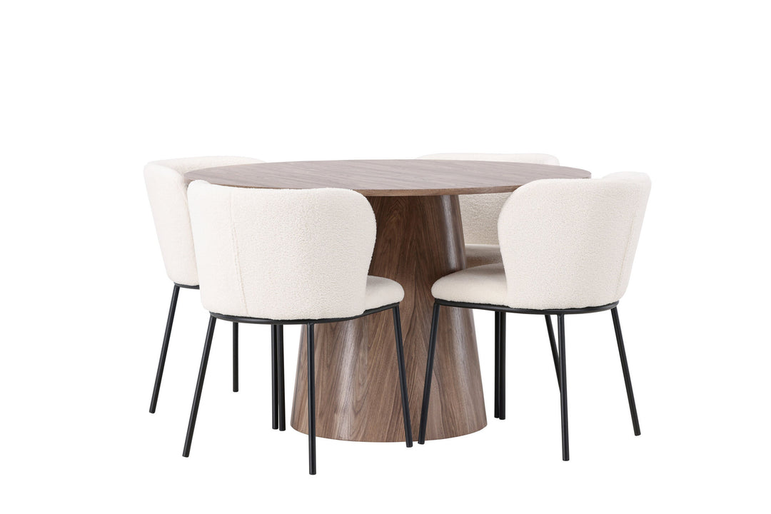 Venture Home Lanzo Dining Table φ120 - Natural / Natural MDF +Edina Dining Chair - Black / White Boucle _4