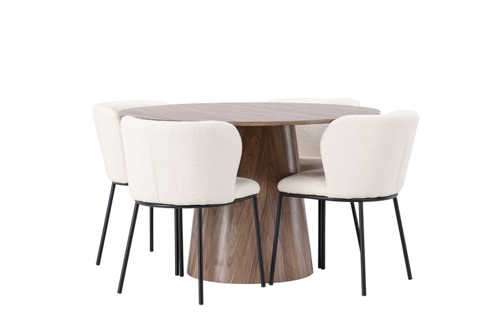 Venture Home Lanzo Dining Table φ120 - Natural / Natural MDF +Edina Dining Chair - Black / White Boucle _4