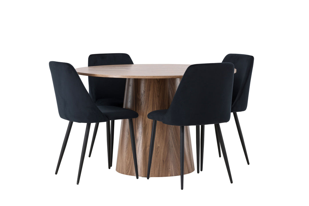 Venture Home Lanzo Dining Table φ120 - Natural / Natural MDF +Night Dining Chair - Black / Black Velvet _4