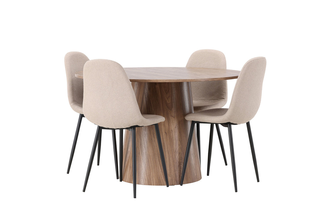 Venture Home Lanzo Dining Table φ120 - Natural / Natural MDF +Polar Dining Chair - Black / Beige Boucle _4