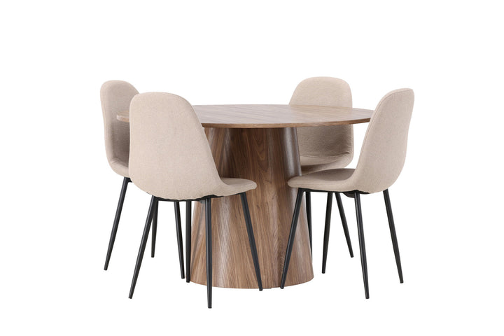 Venture Home Lanzo Dining Table φ120 - Natural / Natural MDF +Polar Dining Chair - Black / Beige Boucle _4