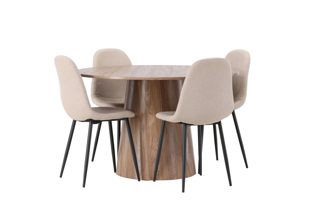 Venture Home Lanzo Dining Table φ120 - Natural / Natural MDF +Polar Dining Chair - Black / Beige Boucle _4