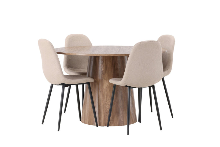 Venture Home Lanzo Dining Table φ120 - Natural / Natural MDF +Polar Dining Chair - Black / Beige Boucle _4