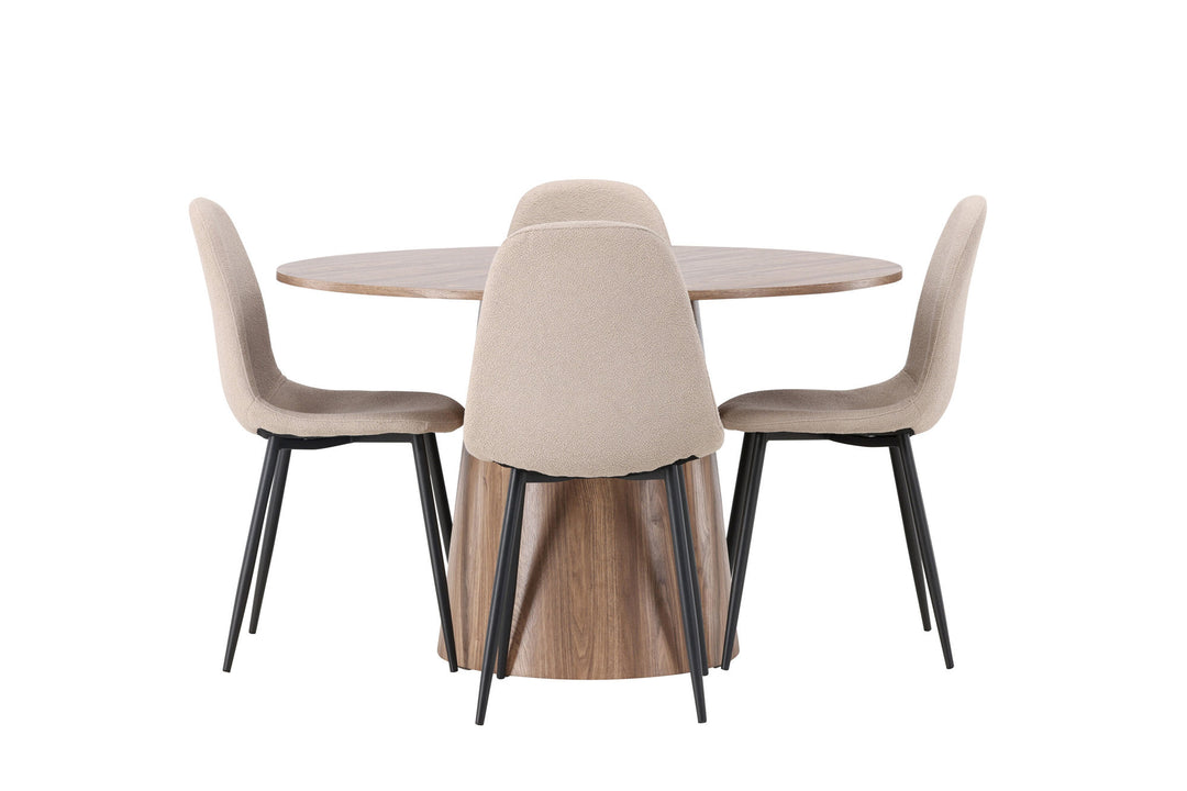 Venture Home Lanzo Dining Table φ120 - Natural / Natural MDF +Polar Dining Chair - Black / Beige Boucle _4