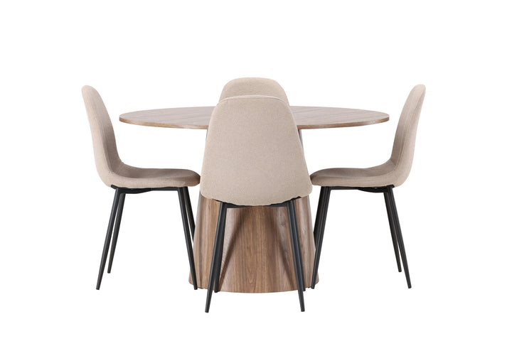 Venture Home Lanzo Dining Table φ120 - Natural / Natural MDF +Polar Dining Chair - Black / Beige Boucle _4