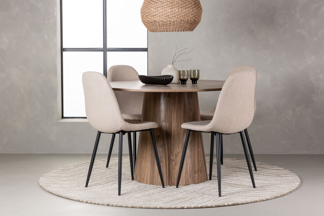 Venture Home Lanzo Dining Table φ120 - Natural / Natural MDF +Polar Dining Chair - Black / Beige Boucle _4