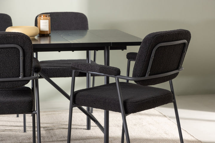 Venture Home Astrid Dining Table 200*75 - Matte black / Matte black MDF with veneer +Yesterday Dining Chair - Black / Black Boucle _6