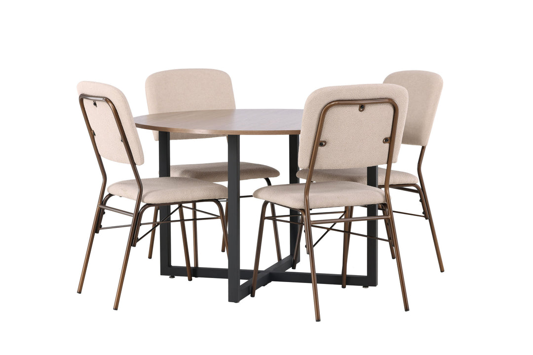 Venture Home Durango Dining Table - Black / Walnut MDF +Seda Dining Chair - Matte brown / Beige Fabric _4