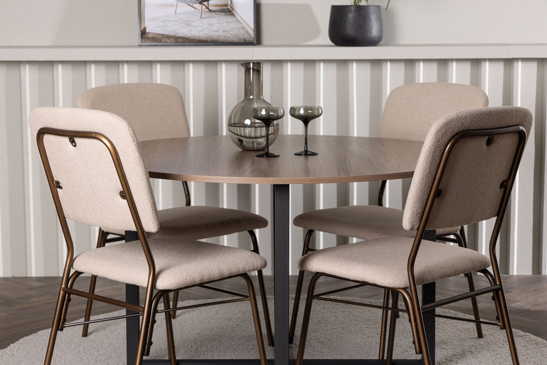 Venture Home Durango Dining Table - Black / Walnut MDF +Seda Dining Chair - Matte brown / Beige Fabric _4