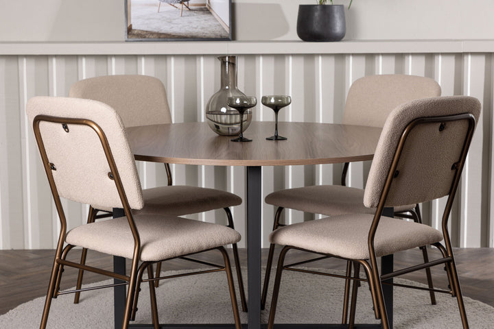 Venture Home Durango Dining Table - Black / Walnut MDF +Seda Dining Chair - Matte brown / Beige Fabric _4