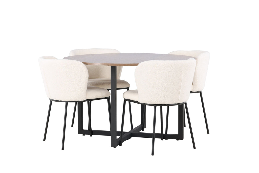 Venture Home Durango Dining Table - Black / Walnut MDF +Edina Dining Chair - Black / White Boucle _4