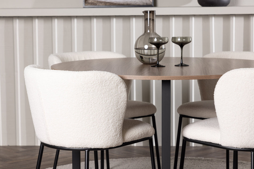 Venture Home Durango Dining Table - Black / Walnut MDF +Edina Dining Chair - Black / White Boucle _4