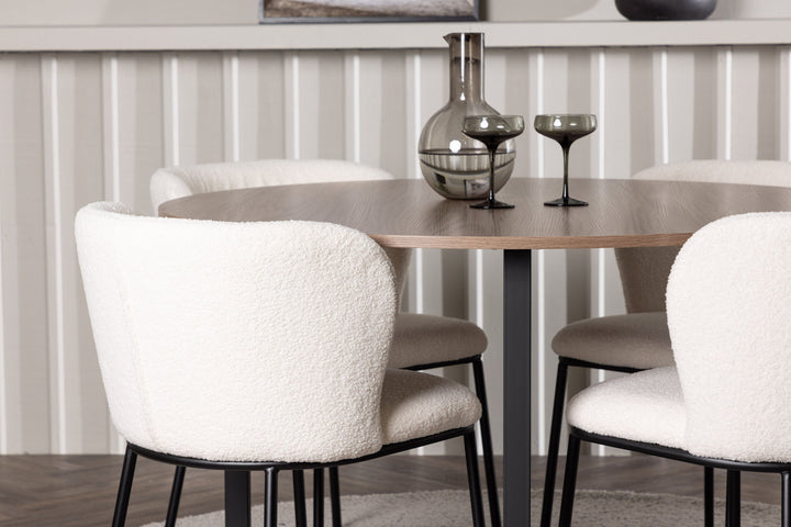 Venture Home Durango Dining Table - Black / Walnut MDF +Edina Dining Chair - Black / White Boucle _4