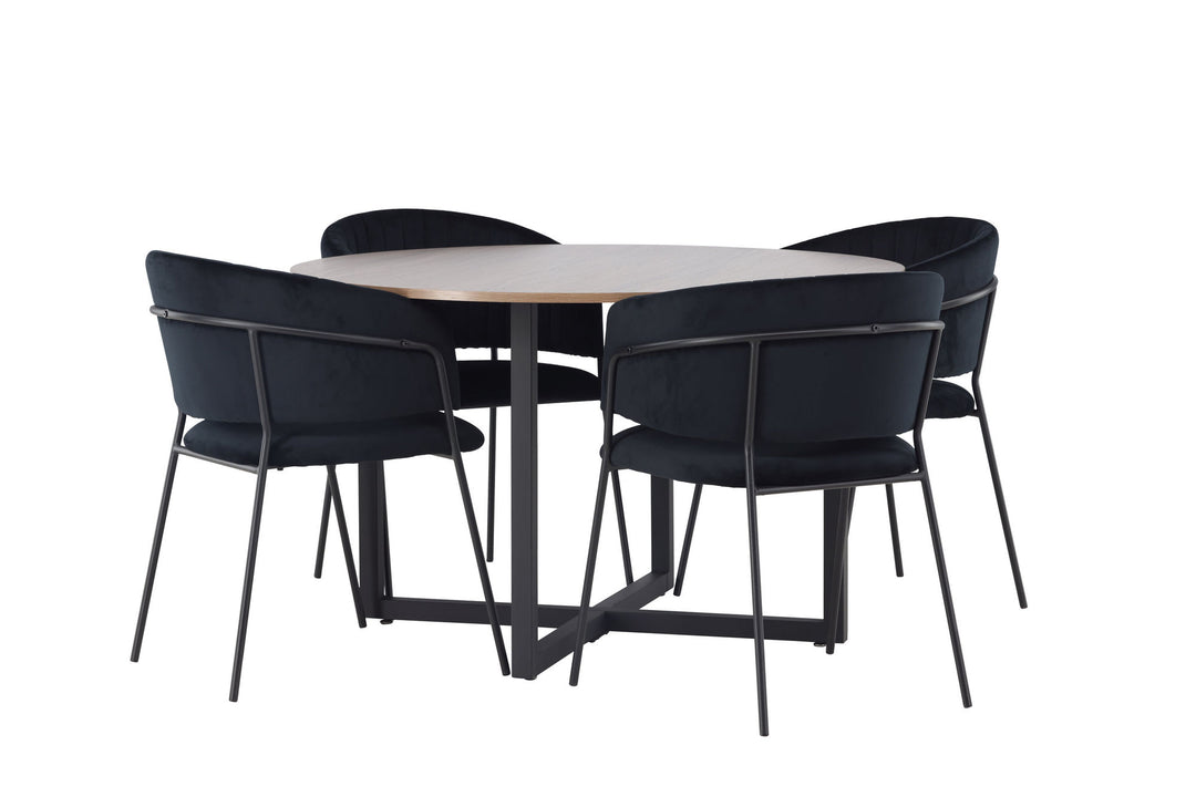 Venture Home Durango Dining Table - Black / Walnut MDF +Selma Dining Chair - Black / Black Velvet _4