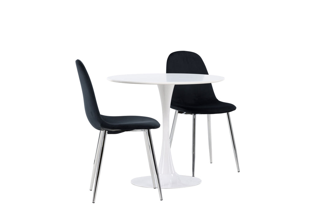 Venture Home Hamden Dining Table - White MDF +Polar Dining Chair - Black Velvet / Chrome _2