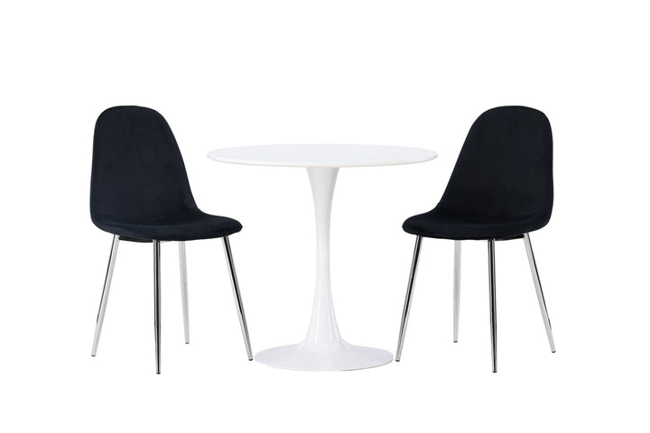 Venture Home Hamden Dining Table - White MDF +Polar Dining Chair - Black Velvet / Chrome _2