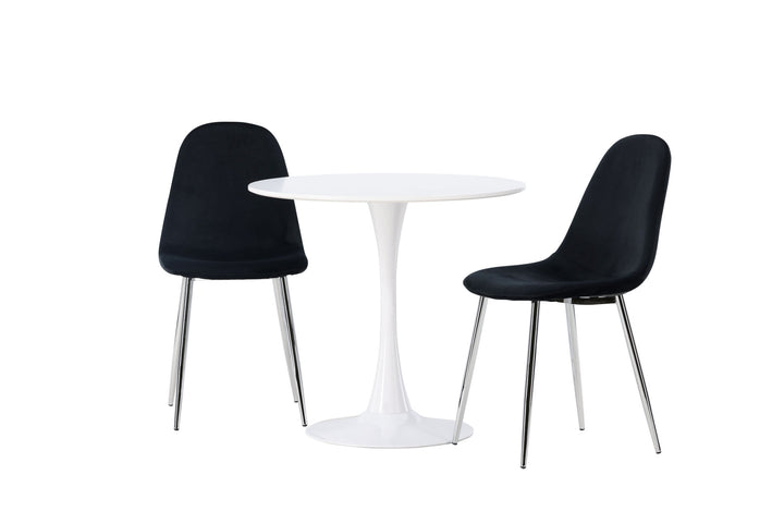 Venture Home Hamden Dining Table - White MDF +Polar Dining Chair - Black Velvet / Chrome _2