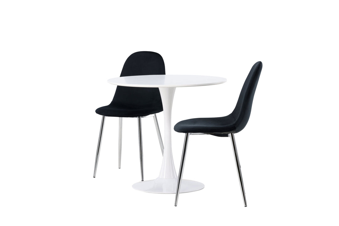 Venture Home Hamden Dining Table - White MDF +Polar Dining Chair - Black Velvet / Chrome _2