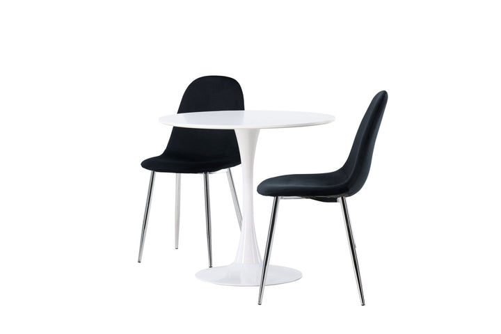 Venture Home Hamden Dining Table - White MDF +Polar Dining Chair - Black Velvet / Chrome _2