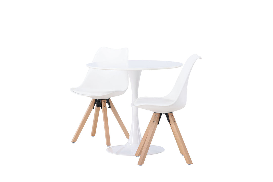 Venture Home Hamden Dining Table - White MDF +Zeno Dining Chair - Nature woodlook / White PP _2