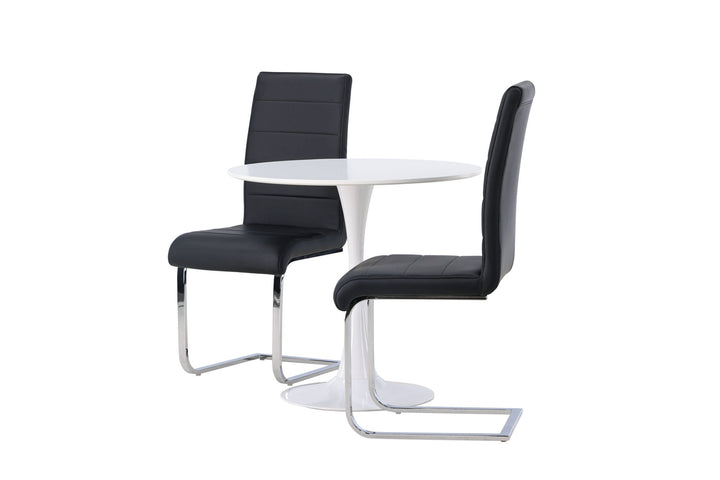 Venture Home Hamden Dining Table - White MDF +Tempo Dining Chair - Chromed leg / Black PU _2