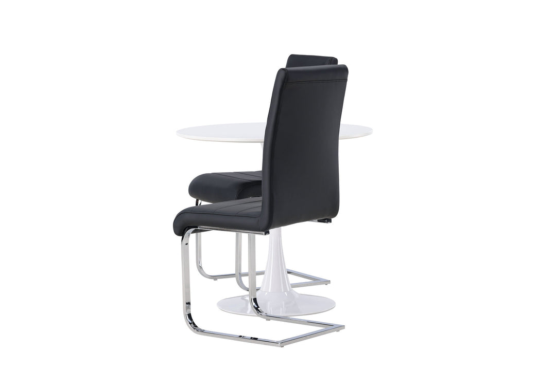 Venture Home Hamden Dining Table - White MDF +Tempo Dining Chair - Chromed leg / Black PU _2