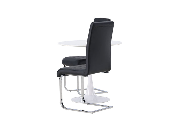 Venture Home Hamden Dining Table - White MDF +Tempo Dining Chair - Chromed leg / Black PU _2