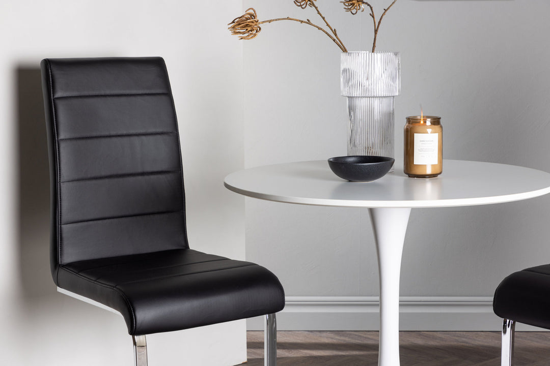 Venture Home Hamden Dining Table - White MDF +Tempo Dining Chair - Chromed leg / Black PU _2