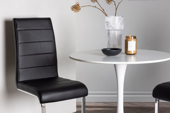 Venture Home Hamden Dining Table - White MDF +Tempo Dining Chair - Chromed leg / Black PU _2