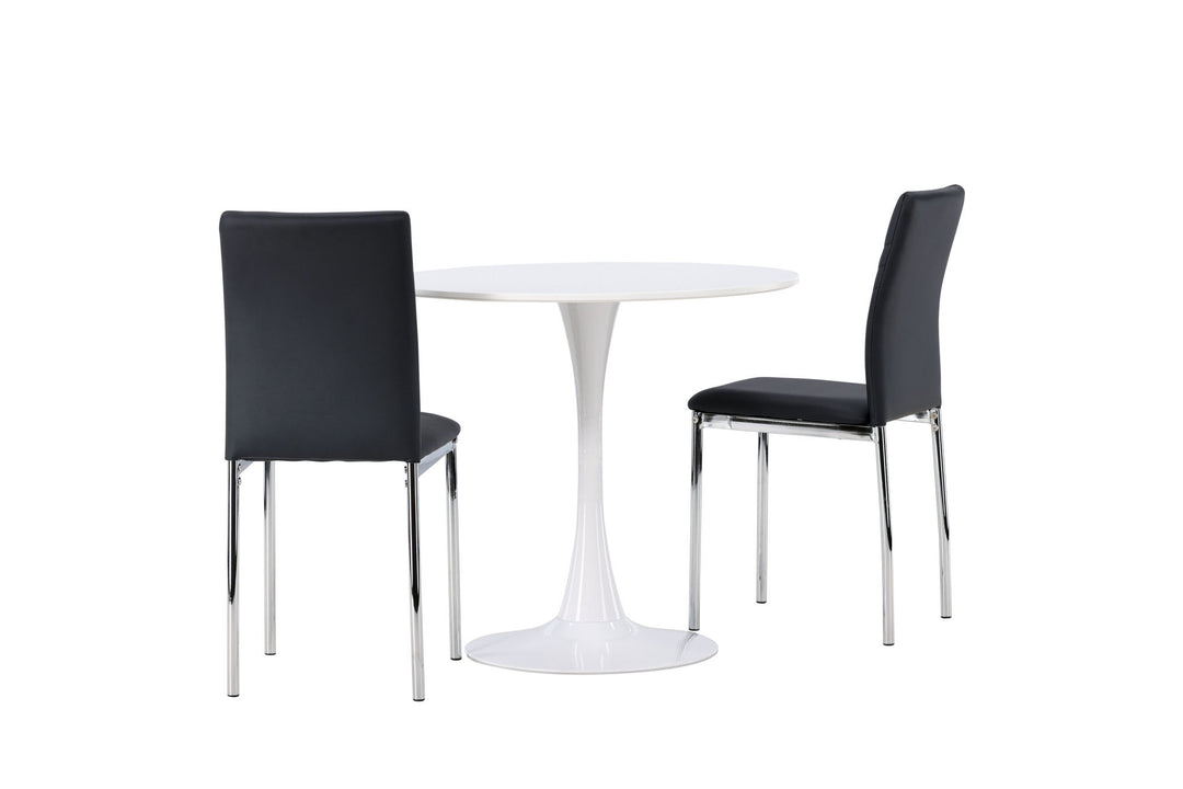 Venture Home Hamden Dining Table - White MDF +Lily Dining Chair - Chromed leg / Black PU _2