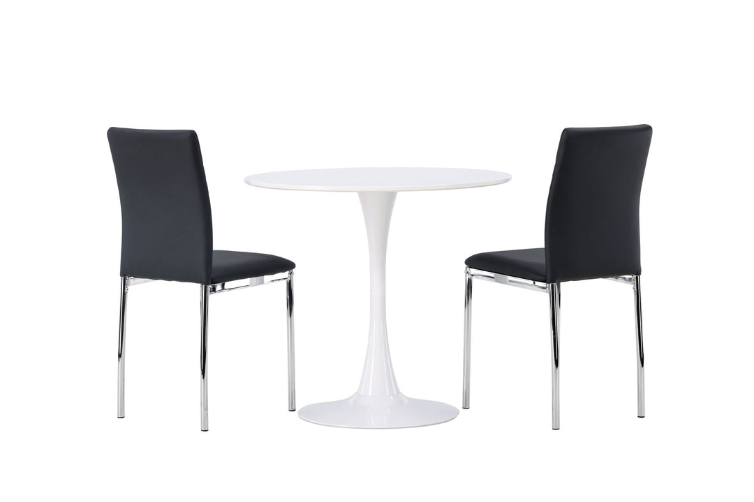 Venture Home Hamden Dining Table - White MDF +Lily Dining Chair - Chromed leg / Black PU _2