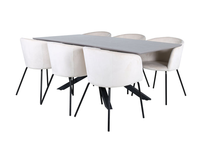Venture Home Piazza Dining Table - Black / Grey Veneer+Berit Chair - Black / Beige Velvet_6